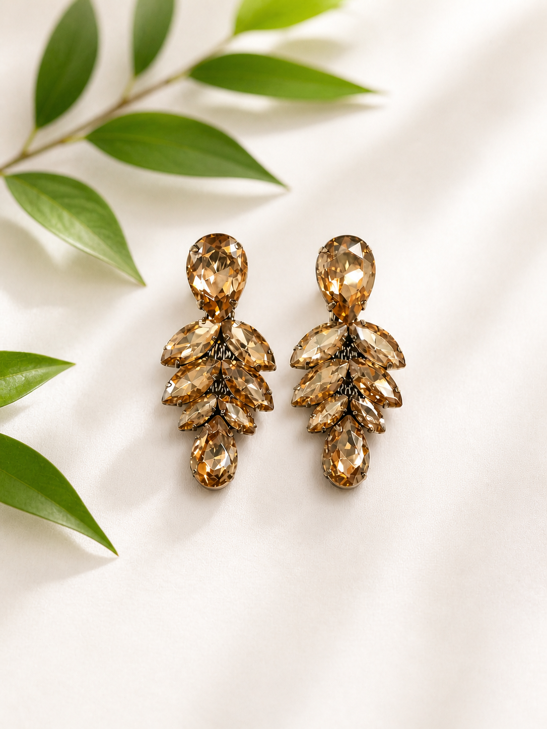 Trendy Crystal Earrings - Champagne Gold