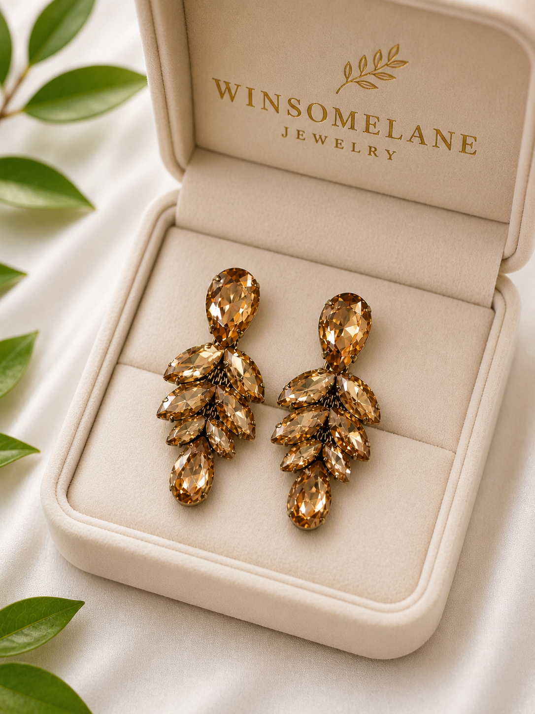 Trendy Crystal Earrings - Champagne Gold - Image 3