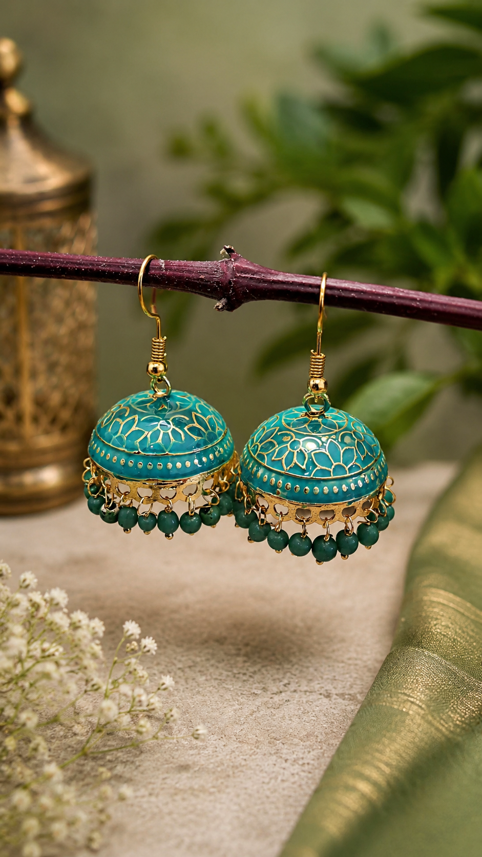 Trendy Crystal Earrings - Turquoise Teal + Emerald Green Boho Royal