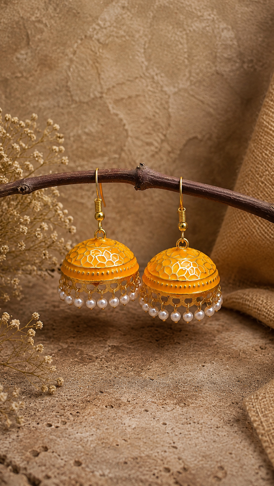 Trendy Crystal Earrings - Marigold Yellow + Pearl White Traditional