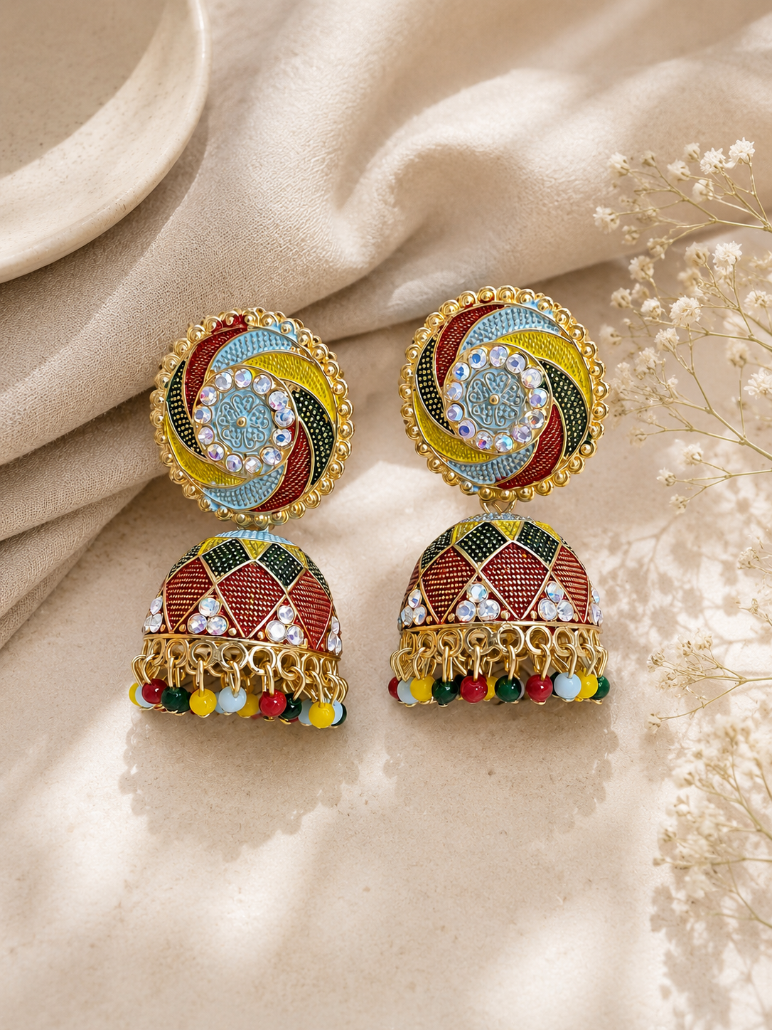 Trendy Crystal Earrings - Multicolor Traditional Design
