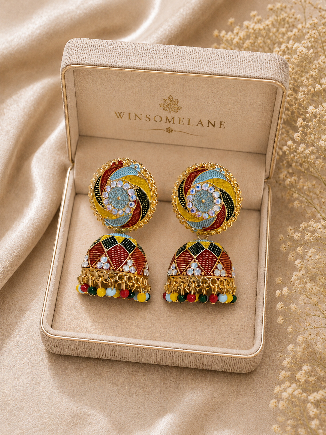 Trendy Crystal Earrings - Multicolor Traditional Design - Image 3