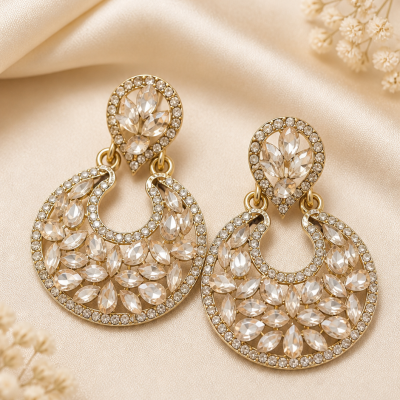 Trendy Crystal Earrings - Golden / Champagne Tone