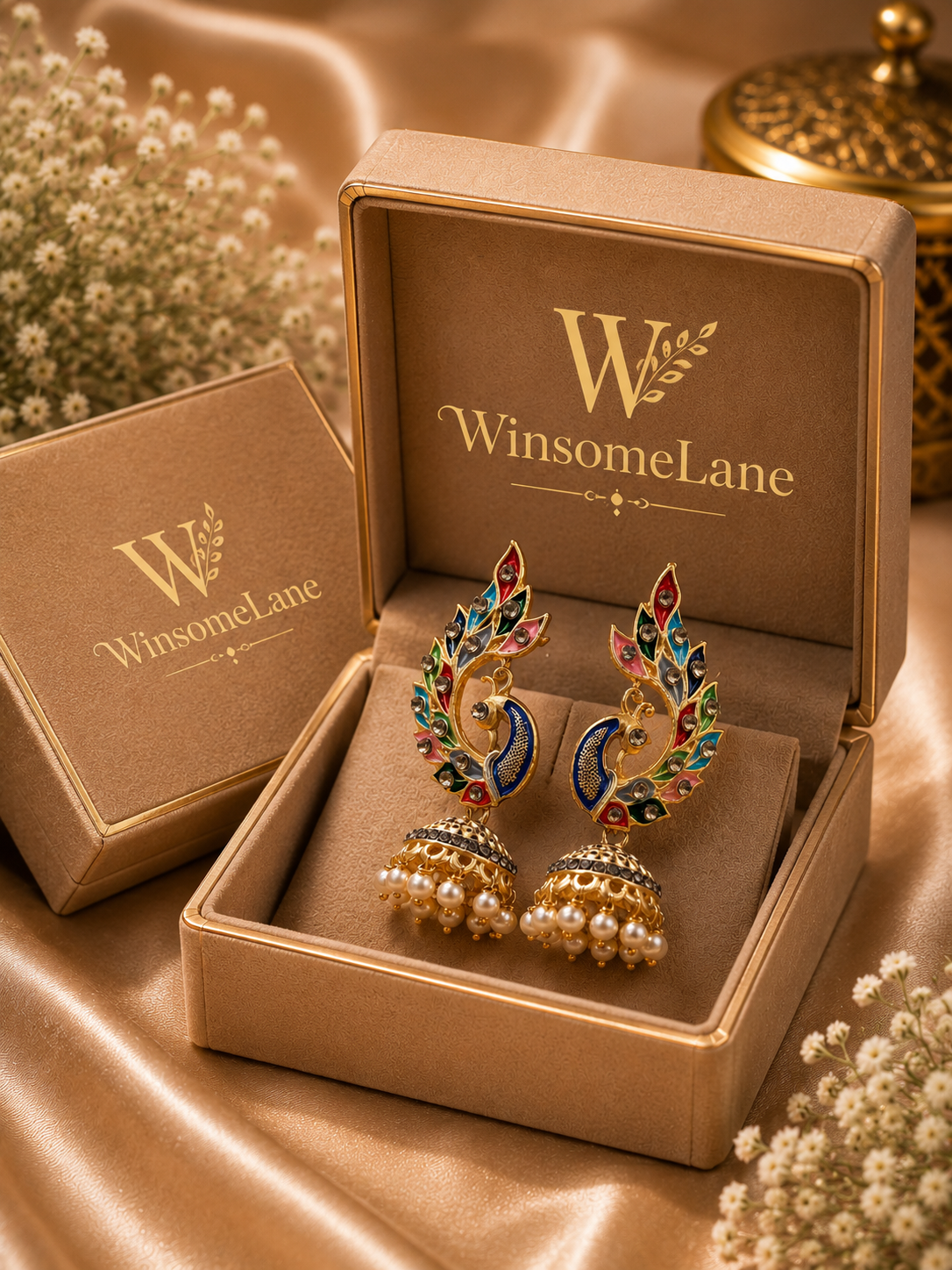 Trendy Crystal Earrings - Multicolour Peacock Peacock Pastel + Royal Gold - Image 3