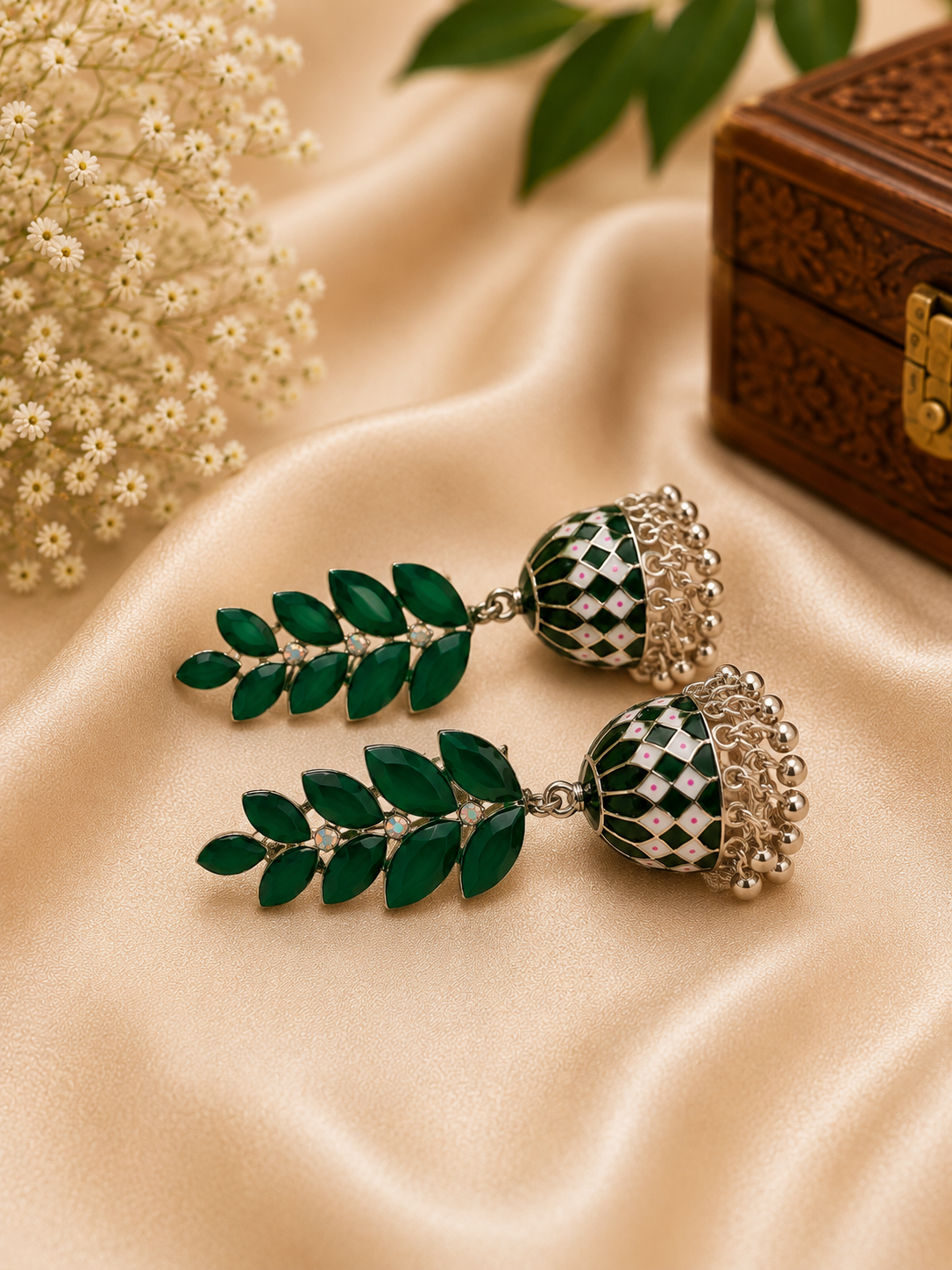 Trendy Crystal Earrings - Dark Green / Emerald Green