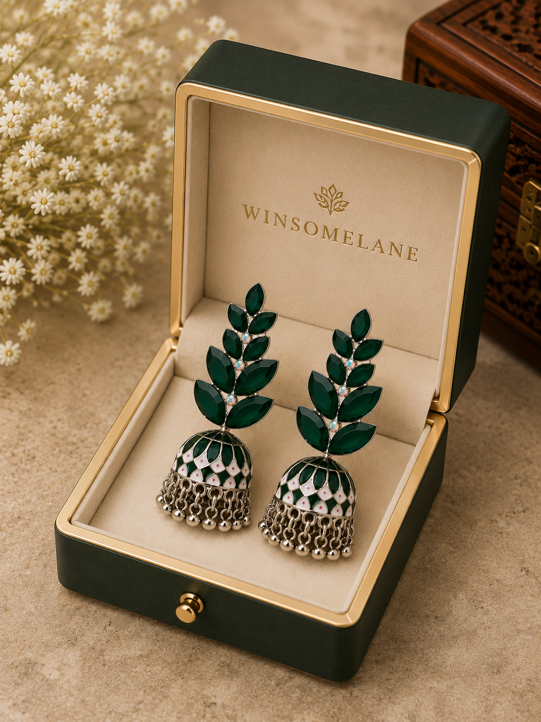 Trendy Crystal Earrings - Dark Green / Emerald Green - Image 3