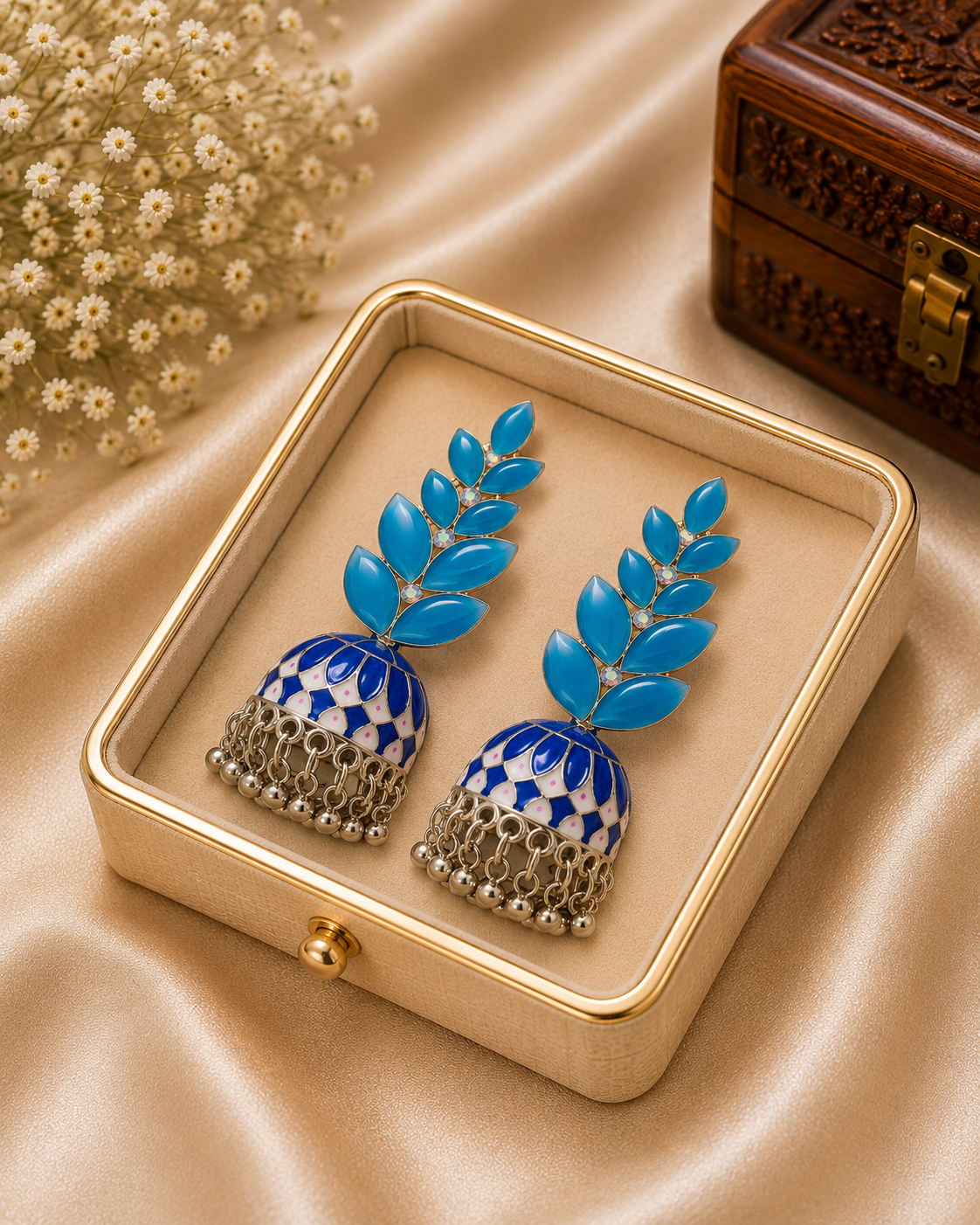Trendy Crystal Earrings - Sky Blue /Turquoise Blue