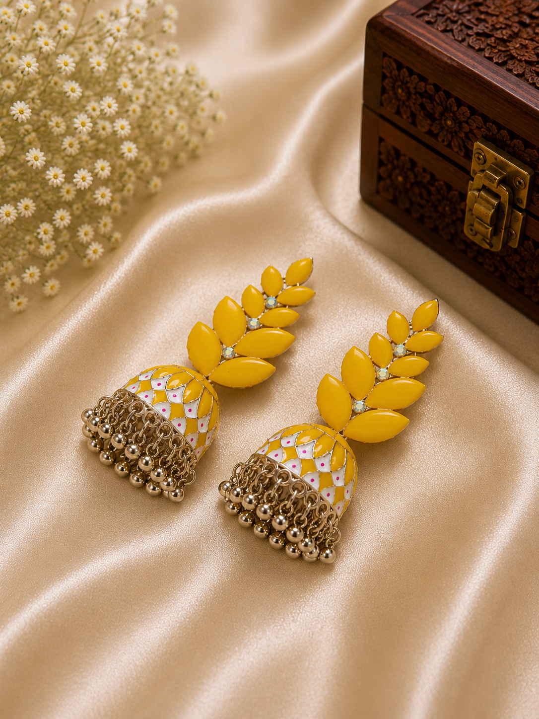 Trendy Crystal Earrings - Bright Yellow / Mustard Yellow