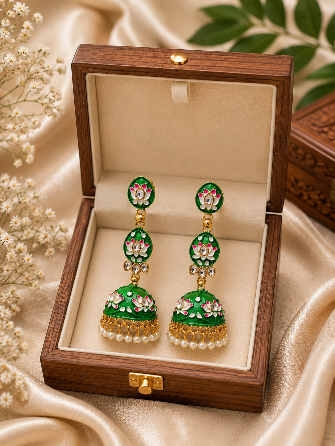 Trendy Crystal Earrings - Bright Green / Emerald Green