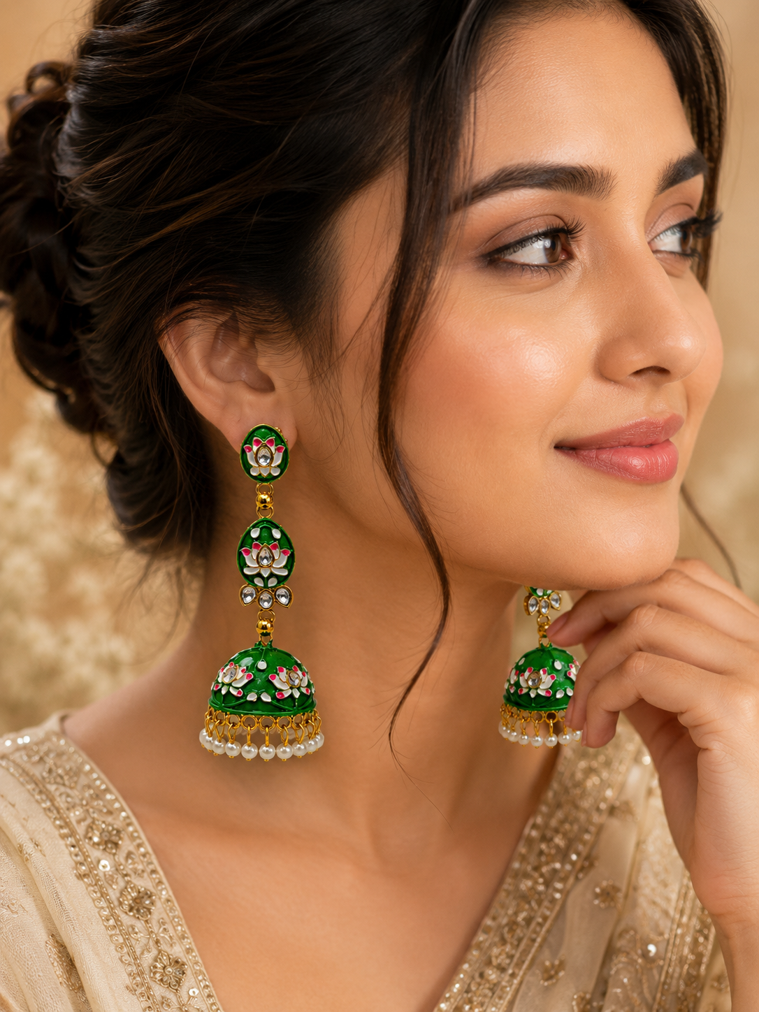 Trendy Crystal Earrings - Bright Green / Emerald Green - Image 3