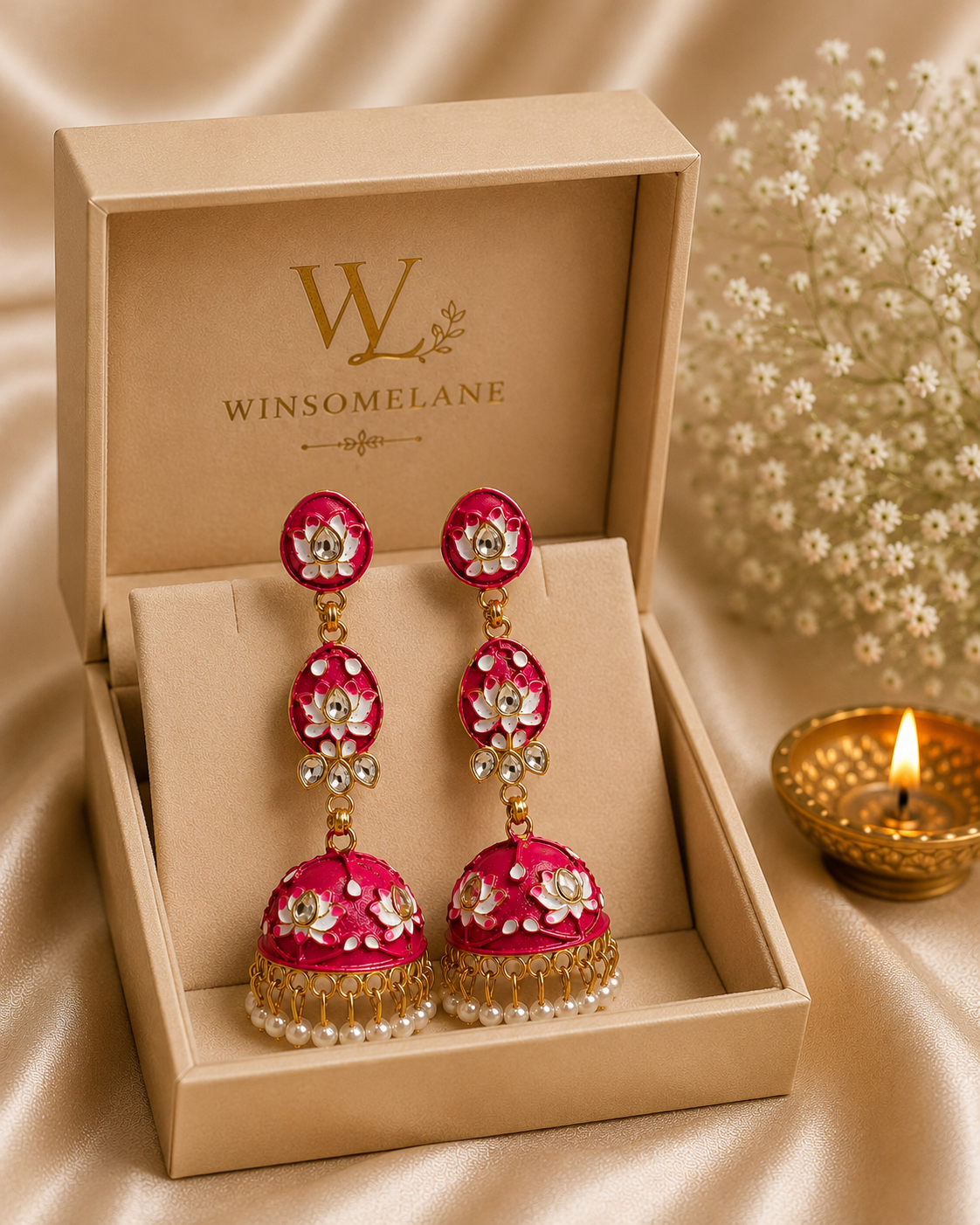 Trendy Crystal Earrings - Rani Pink / Hot Pink