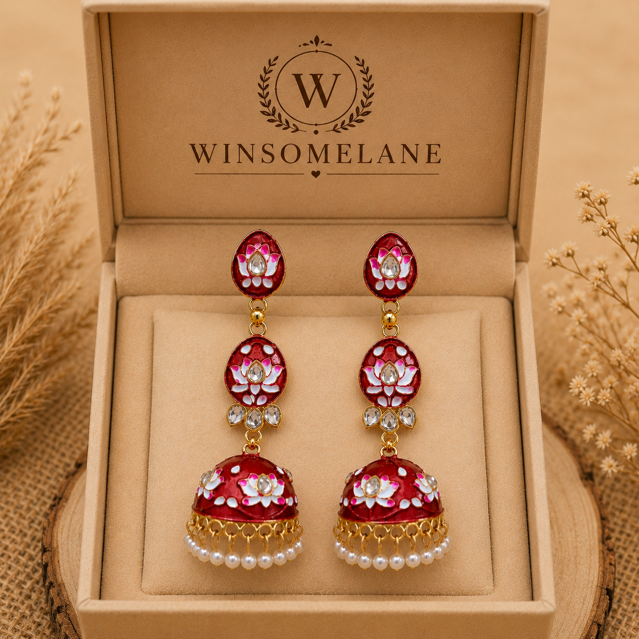 Trendy Crystal Earrings - Deep Red / Ruby Red