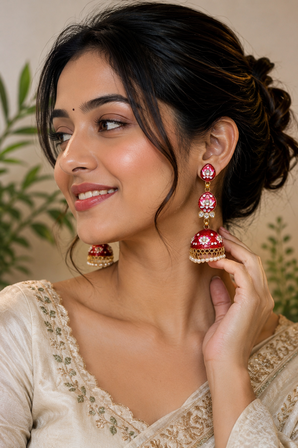 Trendy Crystal Earrings - Deep Red / Ruby Red - Image 3
