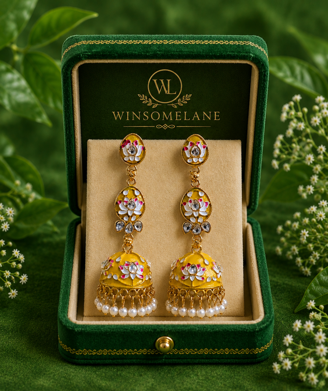Trendy Crystal Earrings - Mustard Yellow / Golden Yellow