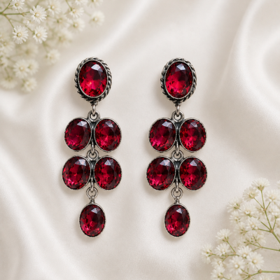 Trendy Crystal Earrings - Deep Red