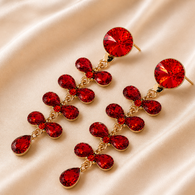 Trendy Crystal Earrings - Cherry Red