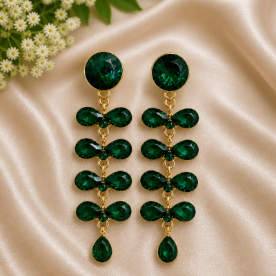 Trendy Crystal Earrings - Deep Emerald Green