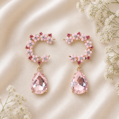 Trendy Crystal Earrings - Soft Baby Pink