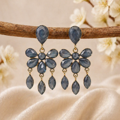 Trendy Crystal Earrings - Slate Blue