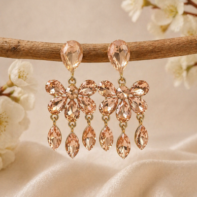 Trendy Crystal Earrings - Champagne Pink