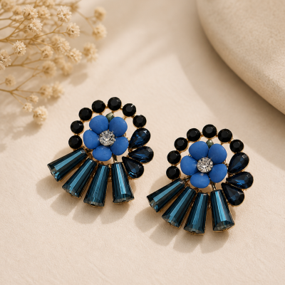 Trendy Crystal Earrings - Blue Black