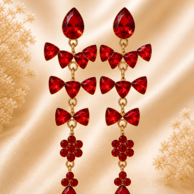 Trendy Crystal Earrings - Deep Red / Ruby Red