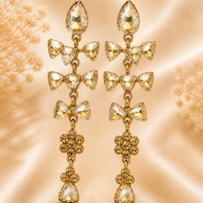 Trendy Crystal Earrings - Golden / Champagne Gold