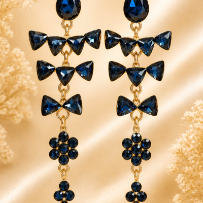 Trendy Crystal Earrings - Dark Navy Blue / Midnight Blue