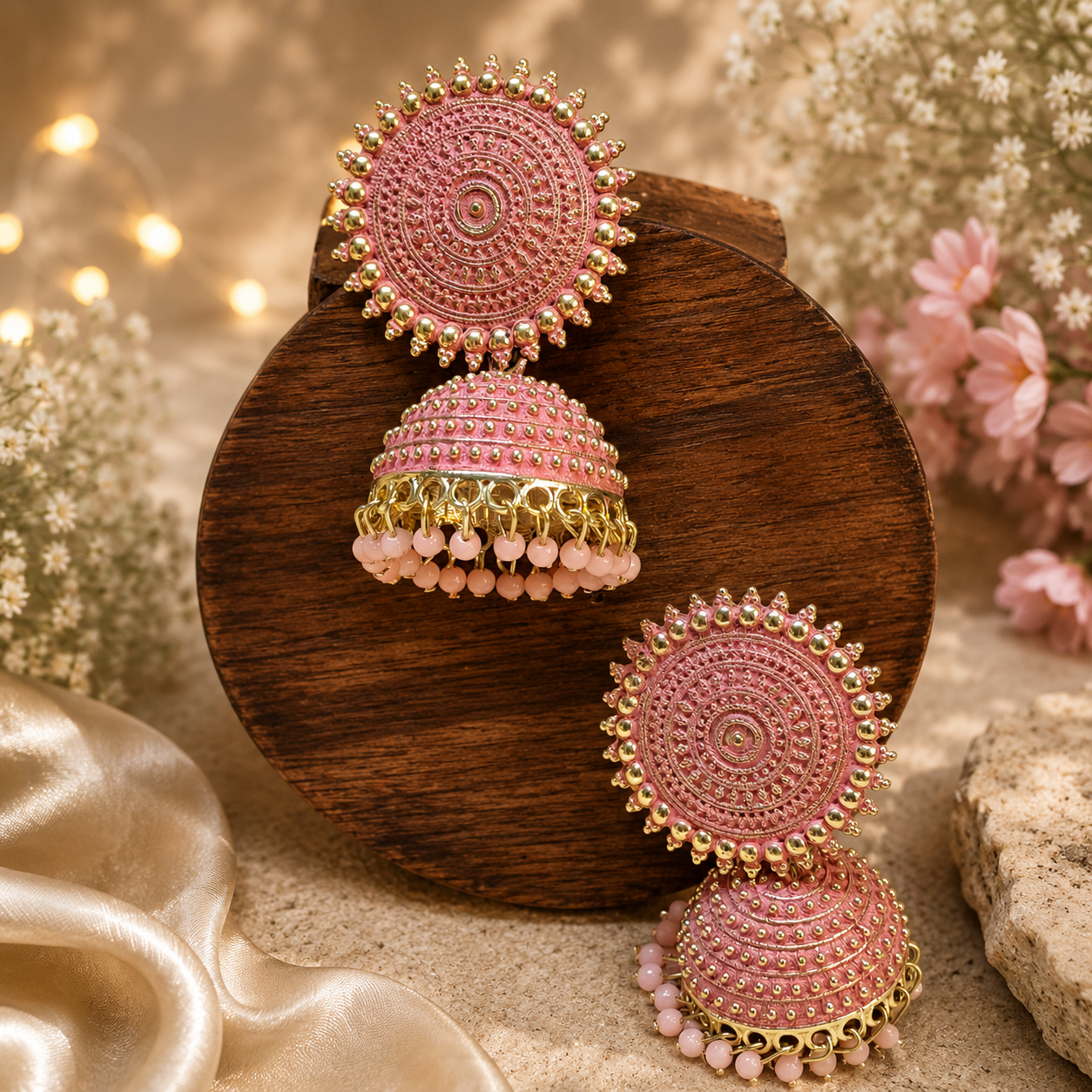 Trendy Crystal Earrings - Soft Blush Pink + Gold Luxury Festive