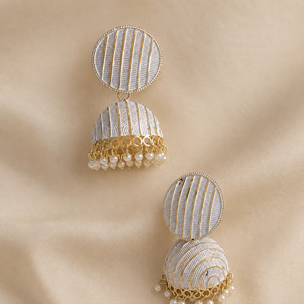 Trendy Crystal Earrings - White & Gold Combination