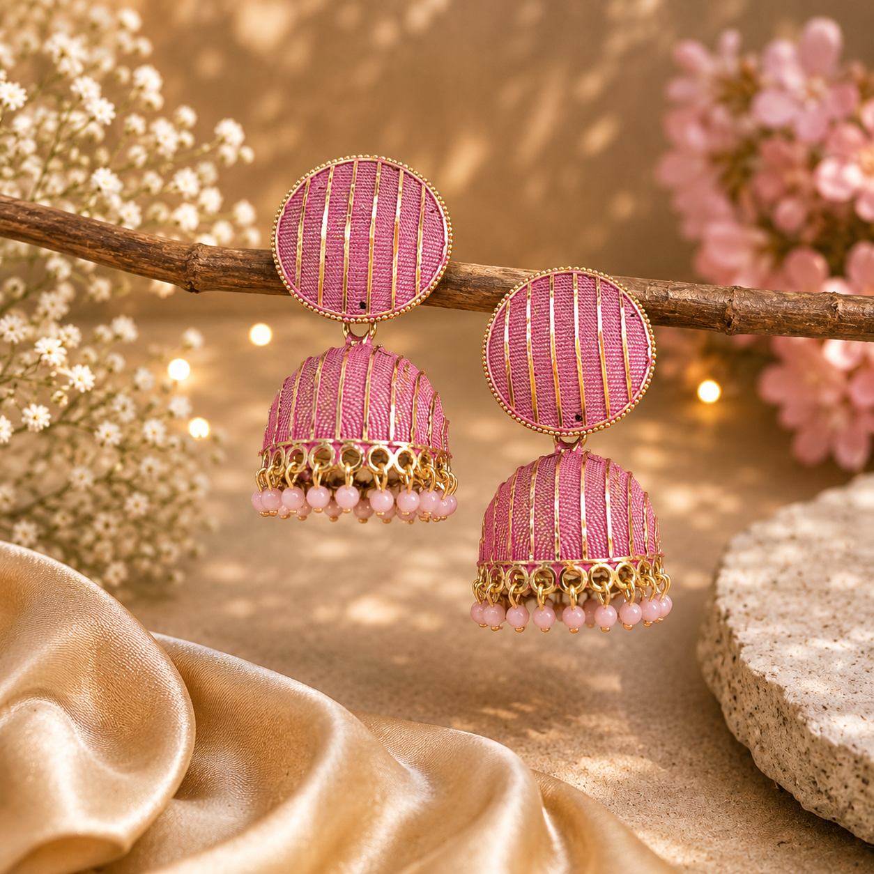 Trendy Crystal Earrings - Soft Baby Pink + Gld Elegant Pastel