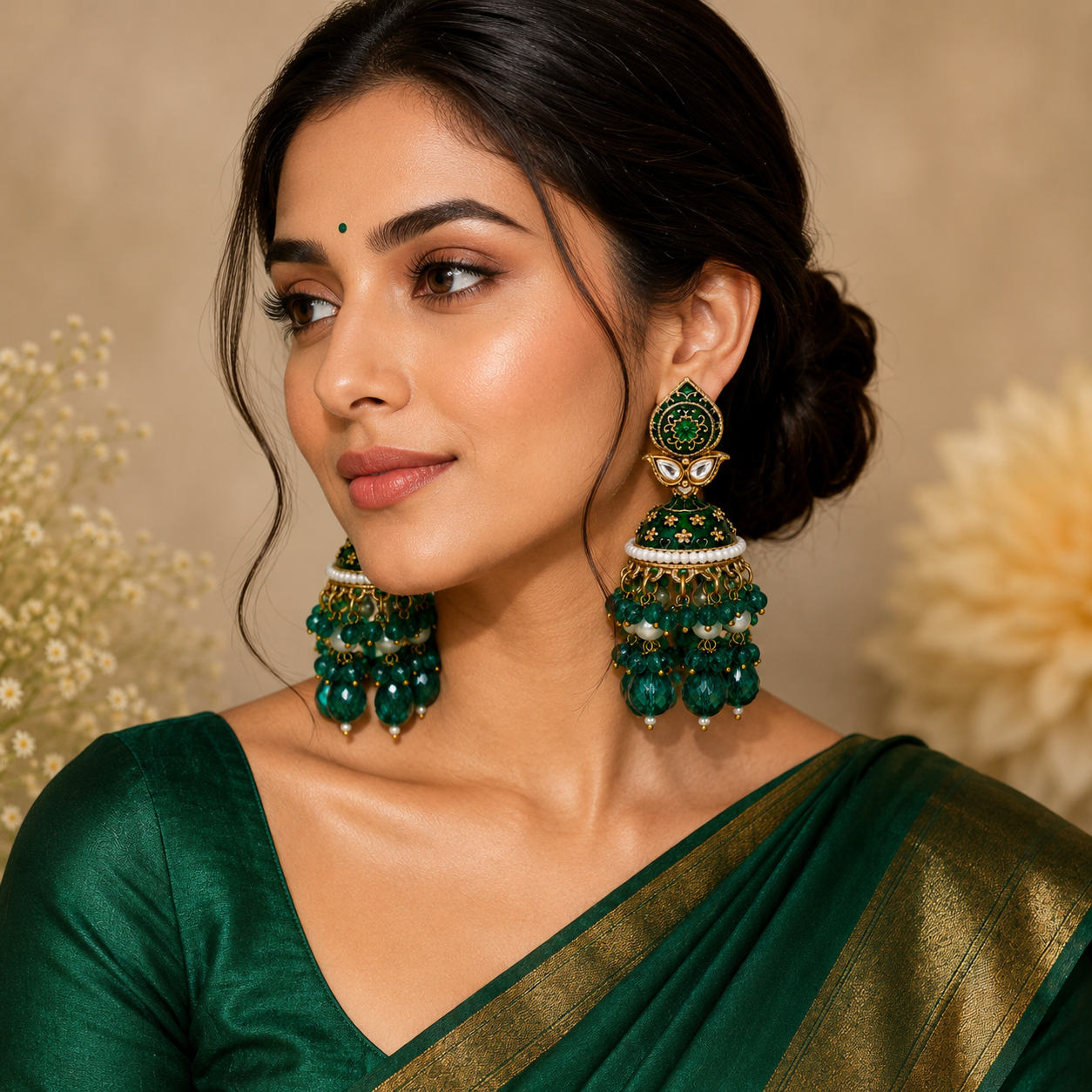 Trendy Crystal Earrings - Emerald Green + Gold Royal - Image 3