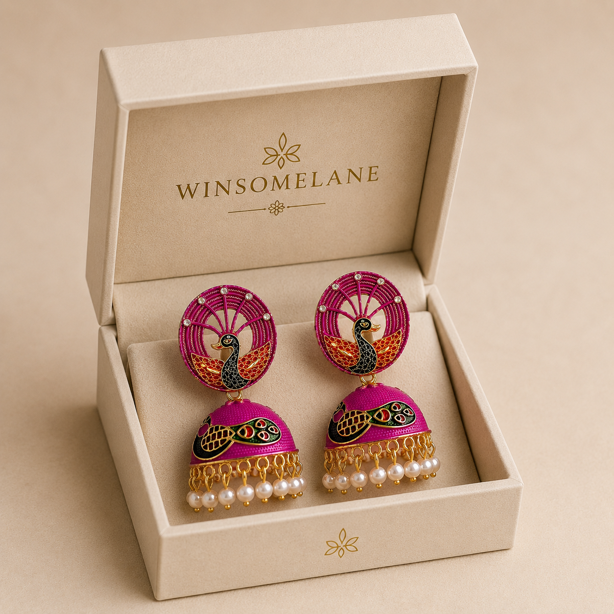 Trendy Crystal Earrings - Hot Pink / Rani Pink