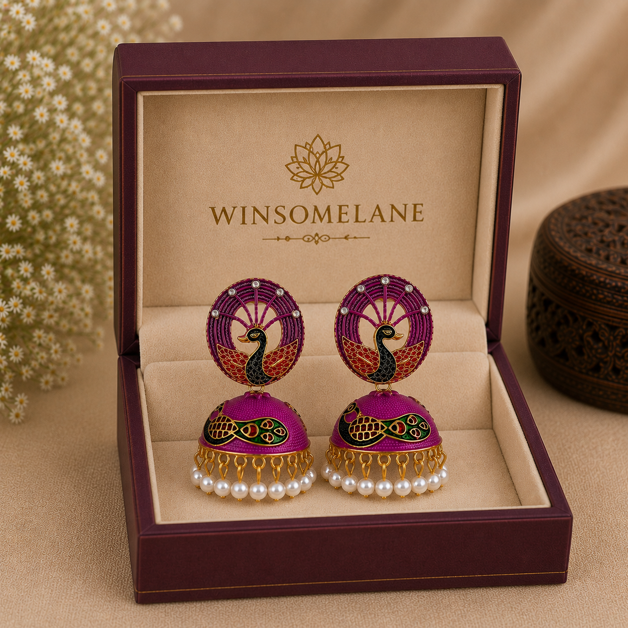 Trendy Crystal Earrings - Magenta /Deep Pink