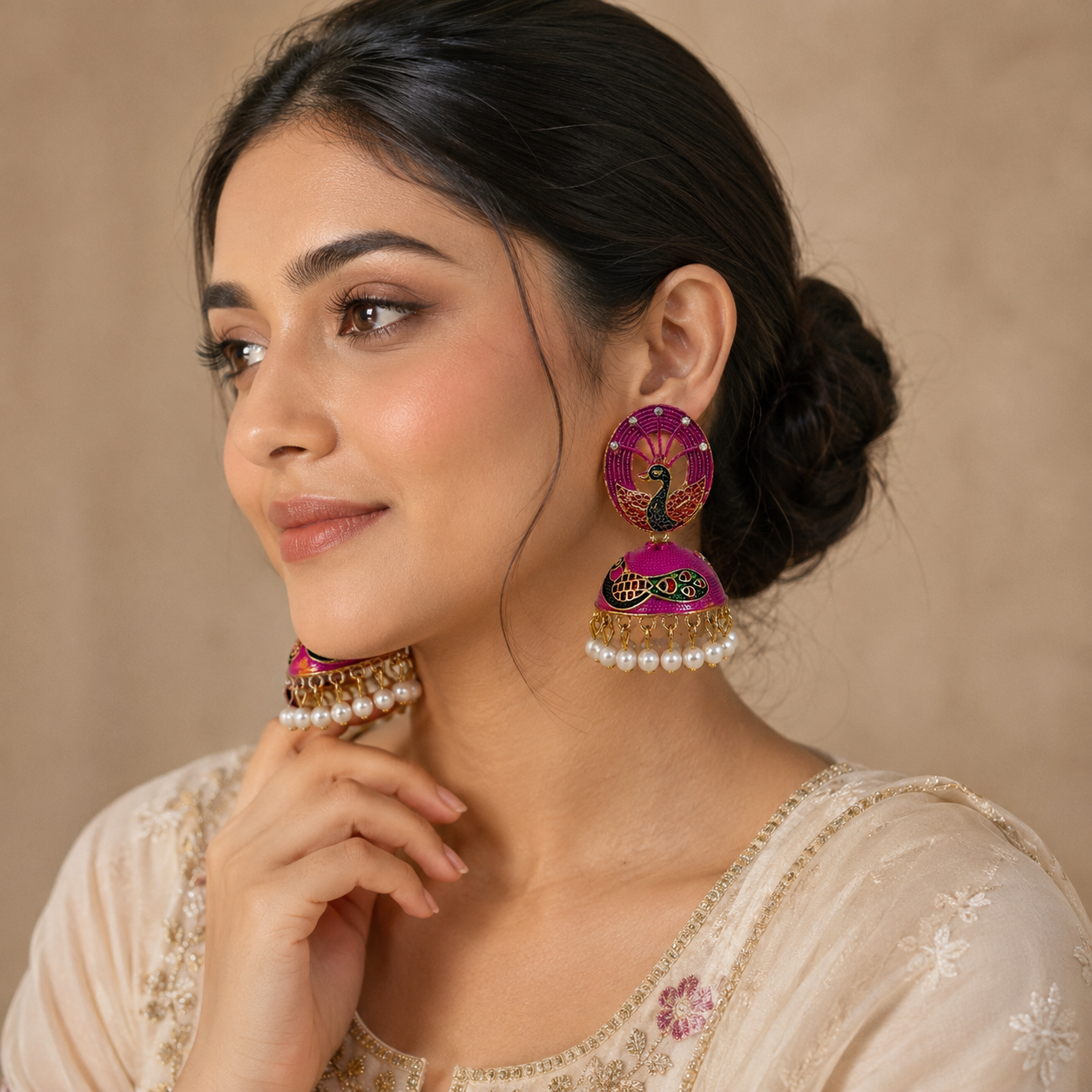 Trendy Crystal Earrings - Magenta /Deep Pink - Image 3