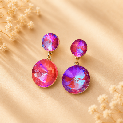 Trendy Crystal Earrings - Pink Purple (Multicolor Iridescent)