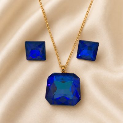 Trendy Crystal Earrings - Deep Royal Blue