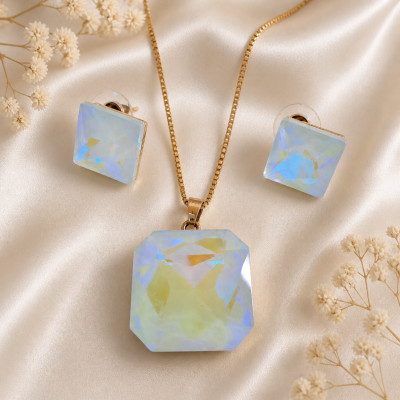 Trendy Crystal Earrings - Opal White
