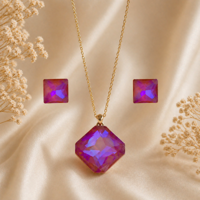Trendy Crystal Earrings - Pinkish Purple