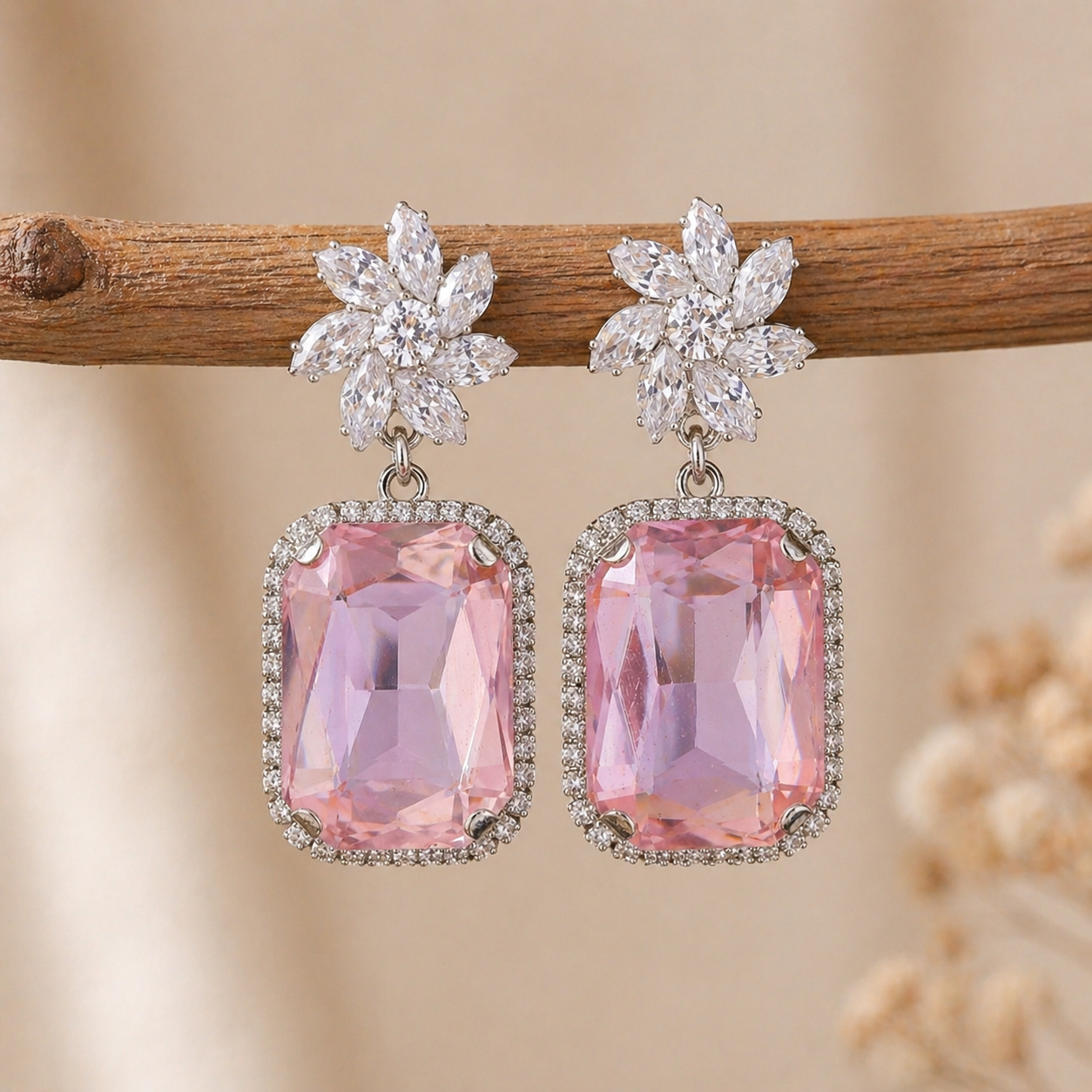Pink crystal earrings