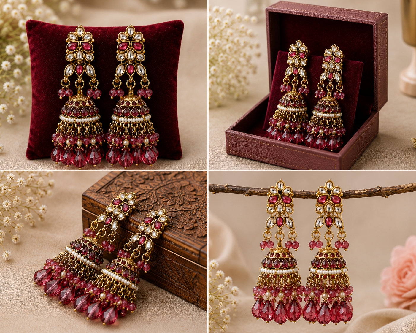 Trendy Crystal Earrings - Raspberry Pnk= Gold Royal Feminine - Image 3