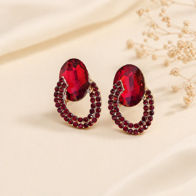 Trendy Crystal Earrings - Deep Red