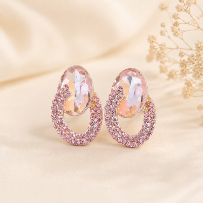 Trendy Crystal Earrings - Baby Pink