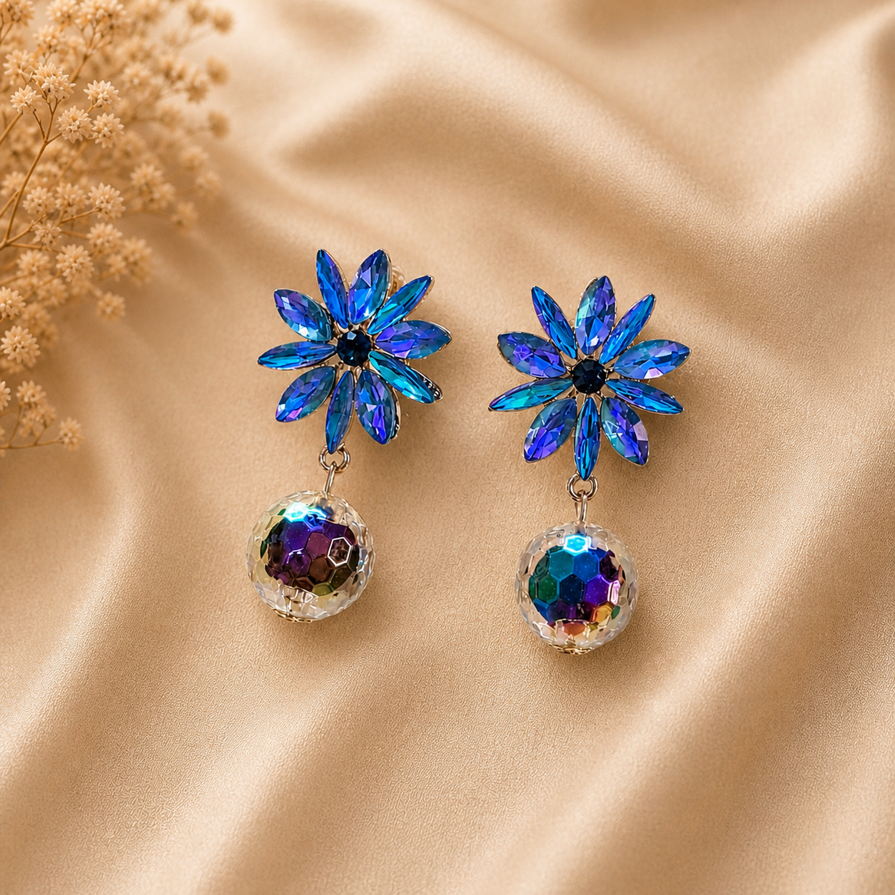Trendy Crystal Earrings - Sapphire Blue