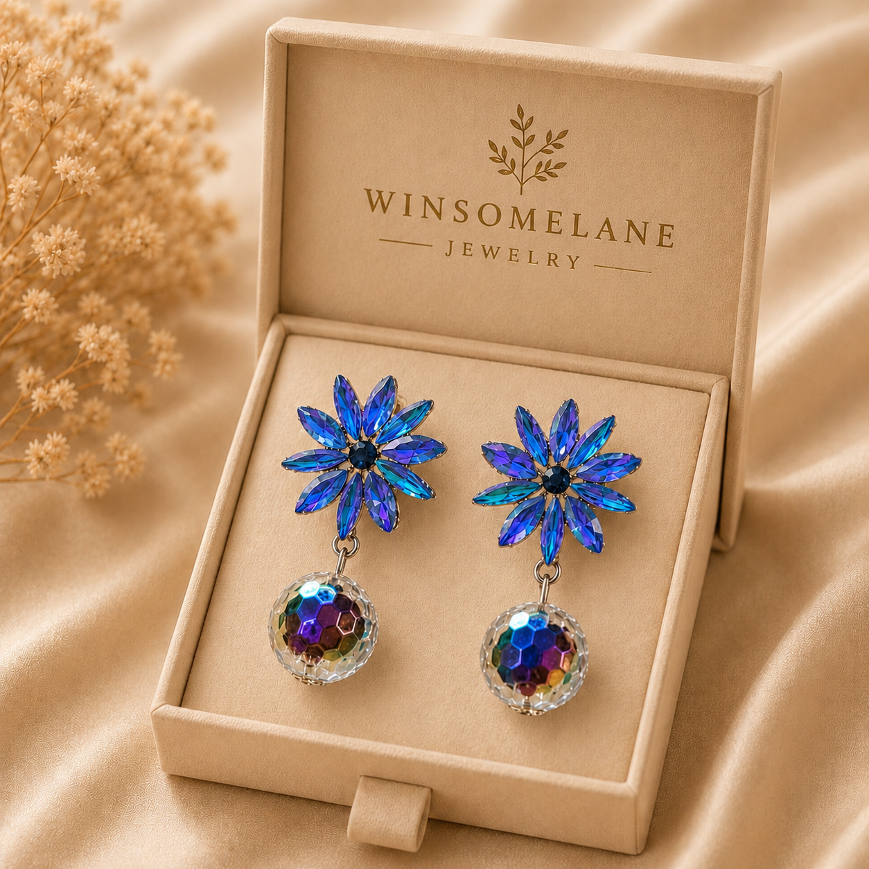 Trendy Crystal Earrings - Sapphire Blue - Image 3
