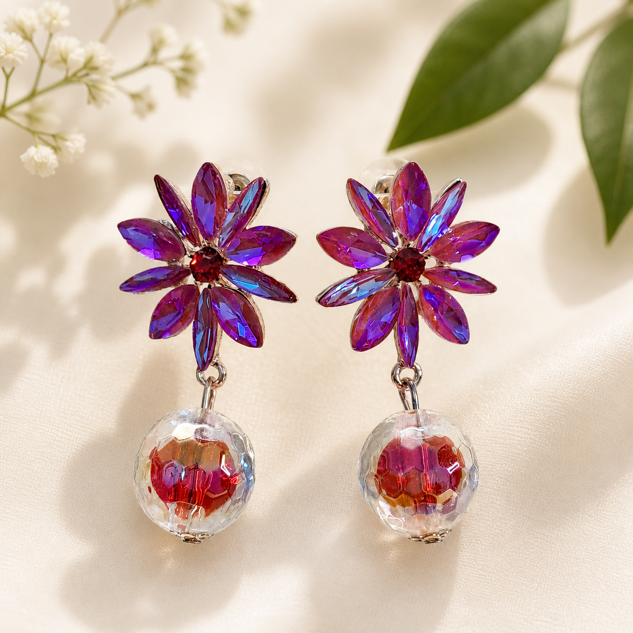 Trendy Crystal Earrings - Magenta Pink / Fuchsia Purple