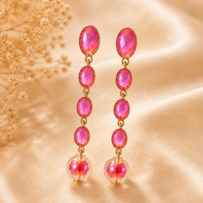 Trendy Crystal Earrings - Pink / Rosy Pink (With Iridescent Shine)