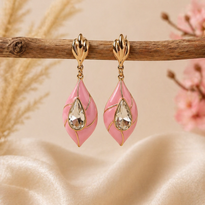 Trendy Crystal Earrings - Blosh Pink