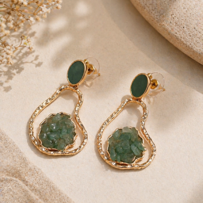Trendy Crystal Earrings - Olive Green