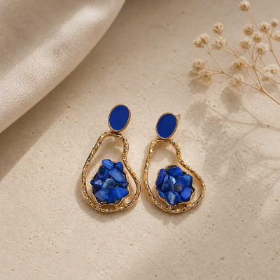 Trendy Crystal Earrings - Royal Blue